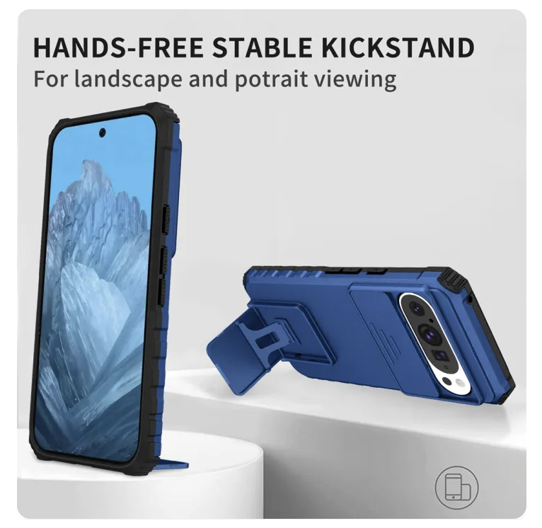 KEYSION Shockproof Case Google Pixel 9 Pro XL 9 Pro Slide Camera Cover Ring Kickstand Stand Matte Protective Back Cover