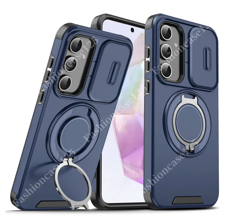 Samsung Galaxy A56 A36 A16 5G 2025 Case Armor Slide Camera Cover Magnetic Ring Stand Shockproof Protective Back Cover