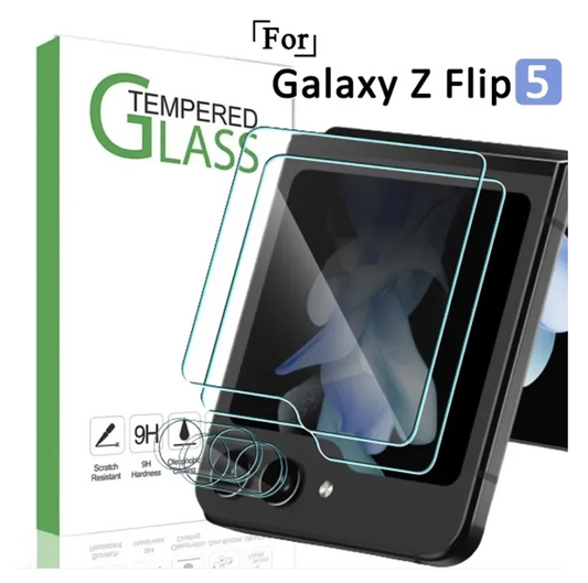 Samsung Galaxy Z Flip 5 Back Tempered Glass Screen Protector + Camera Lens Films 9H Clear Full Coverage Protection
