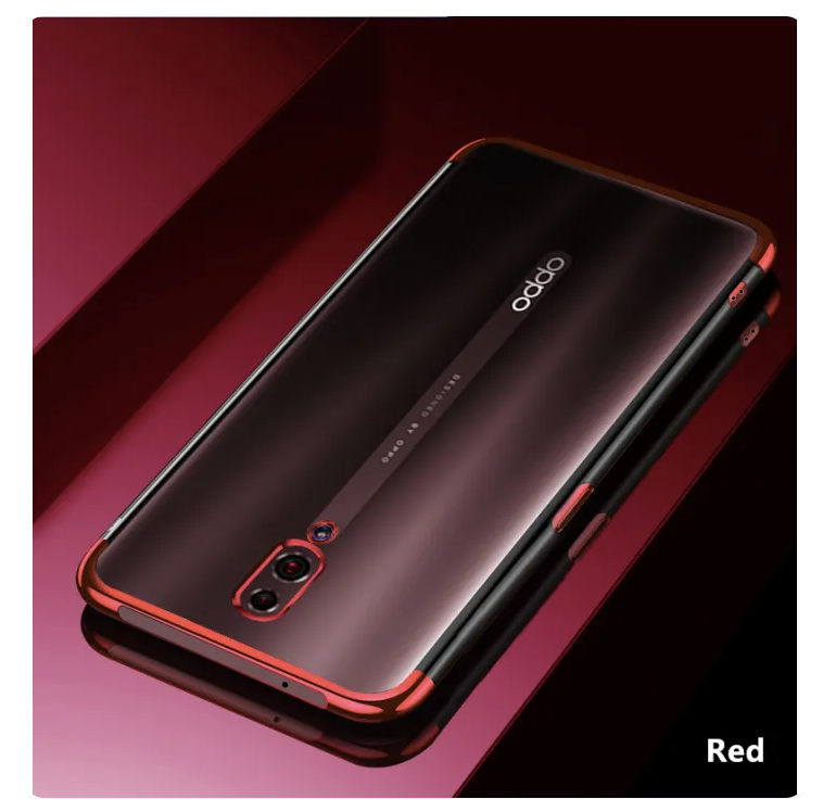OPPO Reno CPH1917 Case Soft TPU Jelly Crystal Clear with Metal Luster Edge Luxurious Chrome Frame Protective Cover