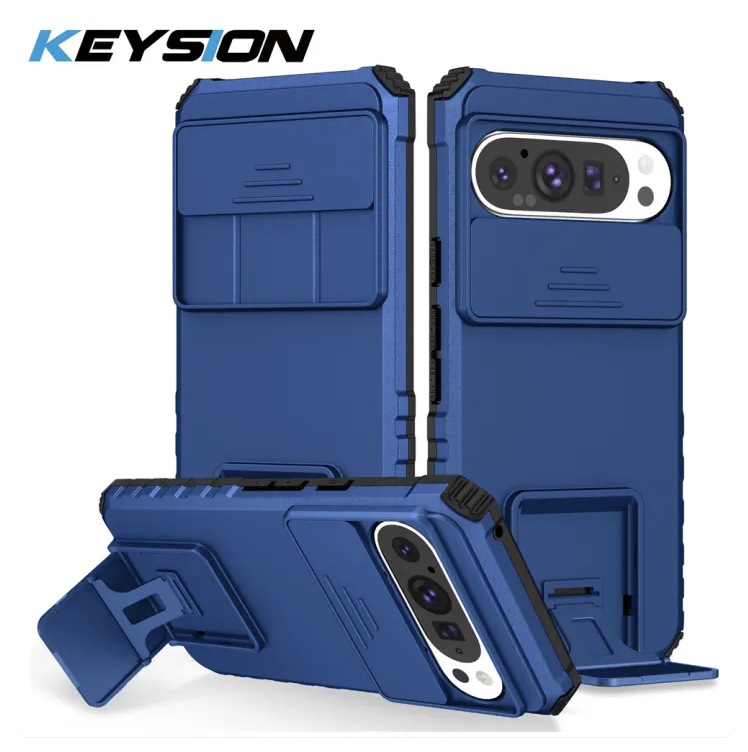KEYSION Shockproof Case Google Pixel 9 Pro XL 9 Pro Slide Camera Cover Ring Kickstand Stand Matte Protective Back Cover