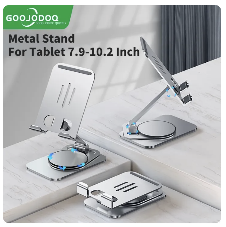 GOOJODOQ Tablet Stand Holder 360 Degree Rotatable Adjustable Metal for iPad Pro 11 Air 10th 9th Gen iPhone Samsung Phone Desk Mount