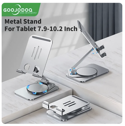 GOOJODOQ Tablet Stand Holder 360 Degree Rotatable Adjustable Metal for iPad Pro 11 Air 10th 9th Gen iPhone Samsung Phone Desk Mount
