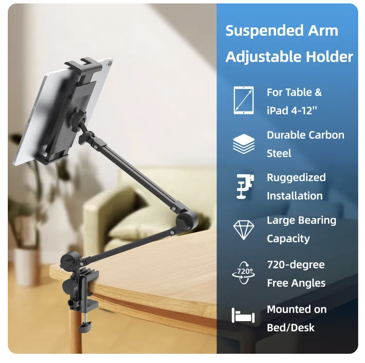 GOOJODOQ Tablet Clamp Stand Gooseneck 360 Degree Rotatable Bed Desk Headboard Mount for iPad Pro Air Mini Phone with Free Holder