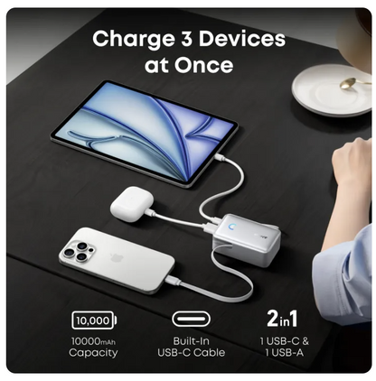 Anker Nano 10,000mAh 45W Power Bank with Built-in Retractable USB-C Cable InstaCord for iPhone 17 16 Pro Max Galaxy S25 Pixel 9 iPad