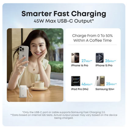 Anker Nano 10,000mAh 45W Power Bank with Built-in Retractable USB-C Cable InstaCord for iPhone 17 16 Pro Max Galaxy S25 Pixel 9 iPad