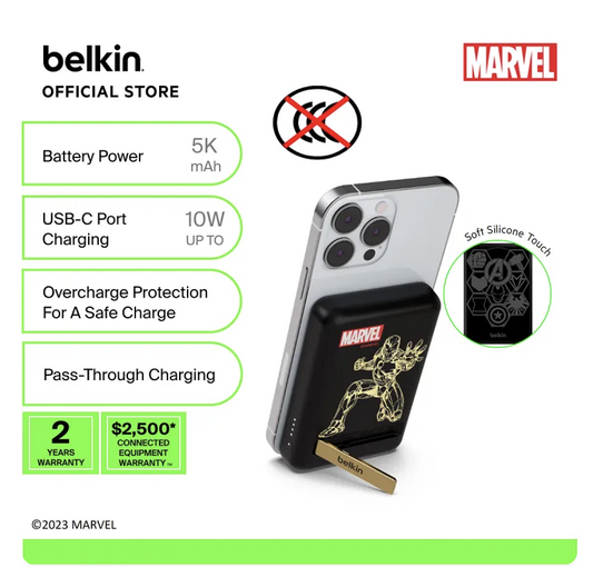 Belkin Marvel Series BoostCharge 5K MagSafe Power Bank with Stand Spider-Man Captain America Iron Man for iPhone 16 15
