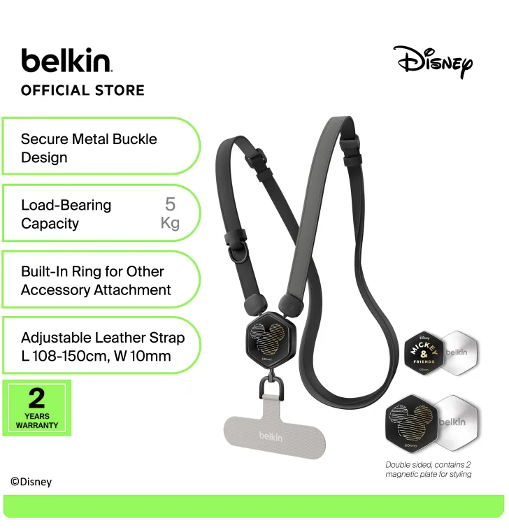 Belkin x Disney Leather Phone Strap Zootopia Mickey Donald Duck Frozen Inside Out 2 Star Mickey Universal Wrist Crossbody