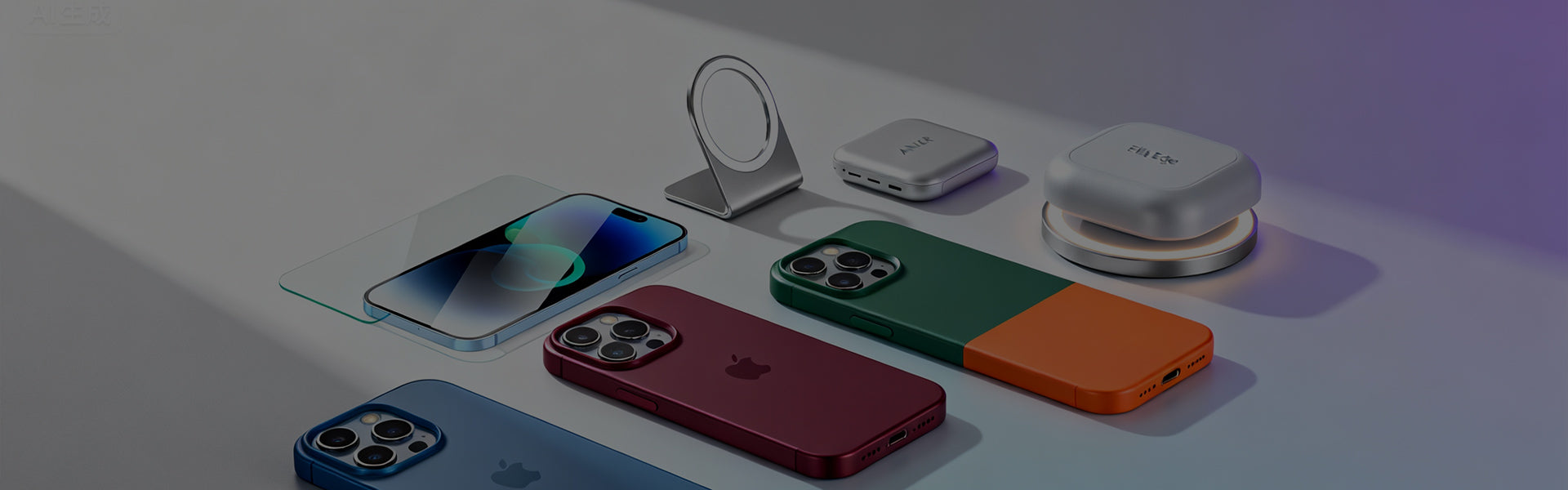 Stylish woman with braided hair and sunglasses holds white iPhone under beach arches, wearing orange patterned blouse and jewelry, lounging on cushions—2025 summer vibe with Ellis Edge phone case protection.